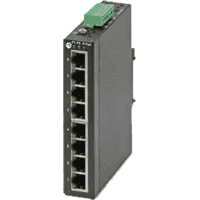 Gigabit Ethernet industrial switch, 8x 1000Base-T 10/100/1000MBit/s RJ-45 ports, auto MDI/MDI-X, Jumbo frame support 9.6KB, IP30, rugged metal case dimensions WxHxD 30x142x95mm, redundant power, polarity reverse protection, overload current protection, operating voltage 12..48V DC, removable terminal block, consumption: 5W, operating temperature see selection box, wall mounting and 35mm DIN rail mountable (both included in scope of delivery).