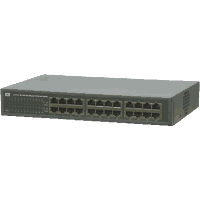 Gigabit Ethernet switch with 24x 10/100/1000MBps 1000Base-T RJ-45 ports. Jumbo frame support, Green-IT max. 15W, fanless metal case with internal switching power supply 100V..240V AC, approvals/certifications FCC Class A, CE Class A, LVD. Incl. 19" mounting kit 1HU.