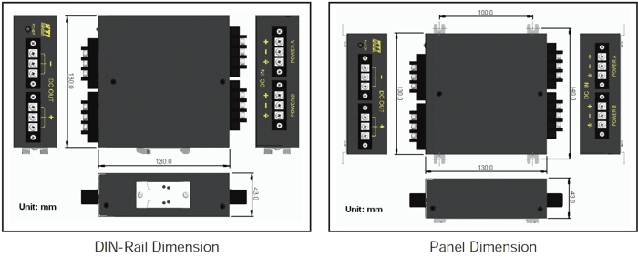 Maßzeichnung 0961462 DC-DC Stromverteiler redundant bis zu 3 Endgeräte DIN Rail