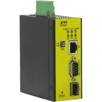 Industrial terminal Server (Com Server) with 1x RS-232 D-Sub9 plug (male / pins) DTE galvanic isolated, 100Base-TX 10/100 MBit/s Fast Ethernet RJ-45 port PoE PD (powered device) and 1x 100Base-FX 100MBit/s SFP slot. Bandwidth max. 230400 Bit/s, relay contact, operating temperature -30°C..+70°C, operating voltage +8..+60V DC or 802.3af POE, consumption max.2W @ 24V DC, 3W @ 48V PoE, fanless metal case, dimensions WxDxH 40x80x95mm, mounting on 35mm DIN rail. Approvals FCC Class A, VCII Class A, CE Class A.