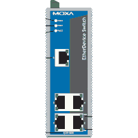 Fast Ethernet switch for industrial applications. IEEE 802.3, 802.3u, 802.3x, MDI/MDIX, auto-sensing, alarm relay 1A with 24VDC, EMS: EN6100-4-2 up to -6 level 3, Shock IEC60068-2-27, Vibration IEC60068-2-6, IP30, mounting on DIN rail, input: 12V..48V DC redundant, operating temperature 0..60°C, Relative Humidity 5%..90% non condensing, aluminium case IP30, dimensions WxHxD 53.6x135x105mm. MOXA EDS-305