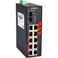 Industrial PoE+ switch 2x GbE SFP 8x 100Base-TX RJ45 PoE+ 30W