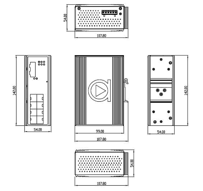dimensional drawing 12983141 Industrial 10GbE PoE+ switch 2x SFP+ 8x GbE RJ-45 -40°C..+60°C