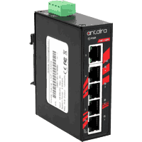 Industrial Gigabit Ethernet Switch mit 5x 10/100/1000MBit/s 1000Base-T RJ-45 Ports, davon 4x High PoE (PoE+ PSE) nach IEEE 802.3at Standard max. 30W /Port. Eingangsspannung 48..55V DC für IEEE 802.3af oder 51..55V DC für IEEE 802.3at, redundant, Stromverbrauch max. 5.5W + PoE (Budget 120W). Robustes Metallgehäuse IP30, Abmessungen BxHxT 30x95x75mm, Reverse Polarity Protection, Overload Current Protection, Betriebstemperatur siehe Auswahlbox, 35mm DIN Hutschienenmontage, optional Wandmontage. Zertifizierungen FCC, CE, UL. Antaira LNP-C500G