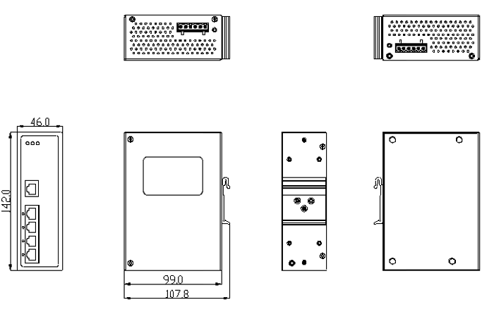 Maßzeichnung 12985006 5 Port Industrial Gigabit PoE+ Switch IN: 24V OUT: 4x PoE+ 30W