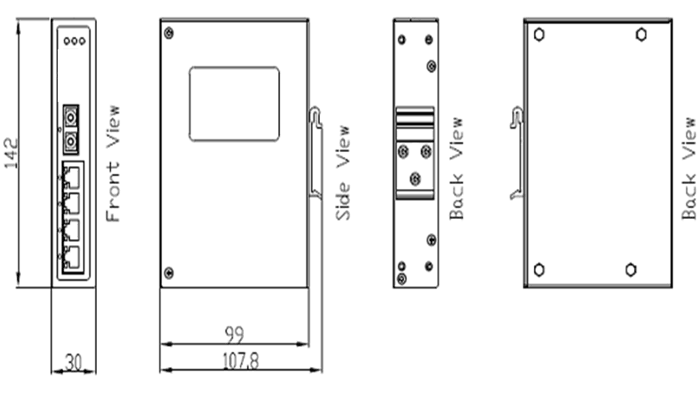 Maßzeichnung 12985010 5 Port Industrial Fast Ethernet Switch 4x RJ-45 1x LWL