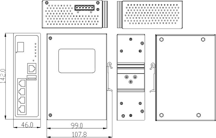 Maßzeichnung 12985013 Industrial Gigabit Ethernet Switch managed 4x RJ-45 1x SFP
