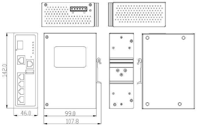 Maßzeichnung 12986011 Industrial Gigabit Ethernet Switch managed 5x RJ-45 1x SFP
