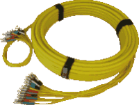 Fiber optic breakout cable (full breakout) I-V(ZN)HH. Made-to-order termination multimode OM1, OM2, OM3, OM4 or singlemode (monomode) OS2 with connectors of your choice optional on one side or on both sides with pulling- and protection element.