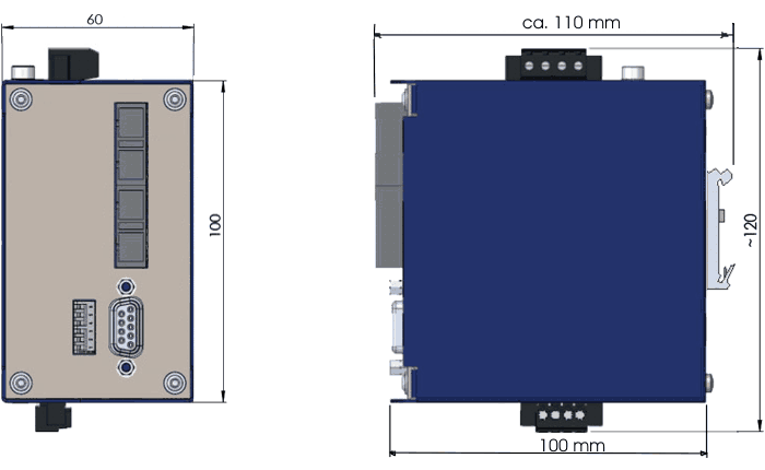 Maßzeichnung 0959061 Industrie LWL Konverter RS-485 Multimode/Monomode