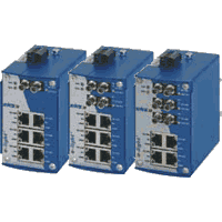Industrial Fast Ethernet switch 4x RJ45, 3x multimode ST