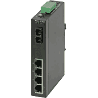 Fast Ethernet Industrie Switch mit 5 Fast Ethernet Ports für Punkt zu Punkt Verbindungen oder zum Aufbau einer Fast Ethernet Bus-Strecke. RJ-45 100Base-TX Ports mit 10/100MBit/s, 1x Fast Ethernet 100Base-FX Multimode Port für SC Steckverbinder, IP30, Metallgehäuse Abmessungen 25x130x95mm (WxHxD), redundant Power, Polarity Reverse Protection, Betriebsspannung 12..48V DC removable Terminal Block, Hutschienenbefestigung / Wandbefestigung (beides im Lieferumfang enthalten).