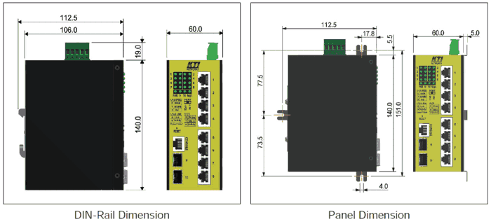 dimensional drawing 09611063 Industrial Ethernet mananged PoE switch 8x IEEE 802.3bt 2x SFP