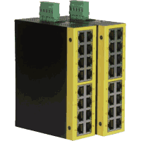 16 Port Fast Ethernet Industrie Switch mit 16x 10/100MBps 100Base-TX RJ45 Ports, Paketgröße bis zu 2KB, Hutschienenmontage oder Wandmontage, lüfterloses Metallgehäuse 140x106x40mm, Fehlerrelais Ausgang, erweiterter Temperaturbereich Betriebstemperatur -20..+70°C, Green Ethernet nach IEEE 802.3az (EEE). Eingangsspannung 4.5V..50V DC (max. 3.4W) oder 110V DC (max. 5.2W) mit polarity protection.