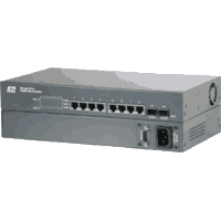 19" 1HU Gigabit Ethernet switch with 8x 10/100/1000MBit/s RJ-45 1000Base-T ports, thereof 2x combo ports with SFP slots: 1x Fast Ethernet 100Base-FX SFP and 1x Gigabit Ethernet 1000Base-SX  or 1000Base-LX SFP, incl. 19" bracket. Optional: PoE PSE Power over Ethernet feeding 15,4W/port, web based management, SNMP, VLAN, QoS, LACP, 802.1x. 802.1w RSTP, 802.1D STP and MSTP, DHCP.