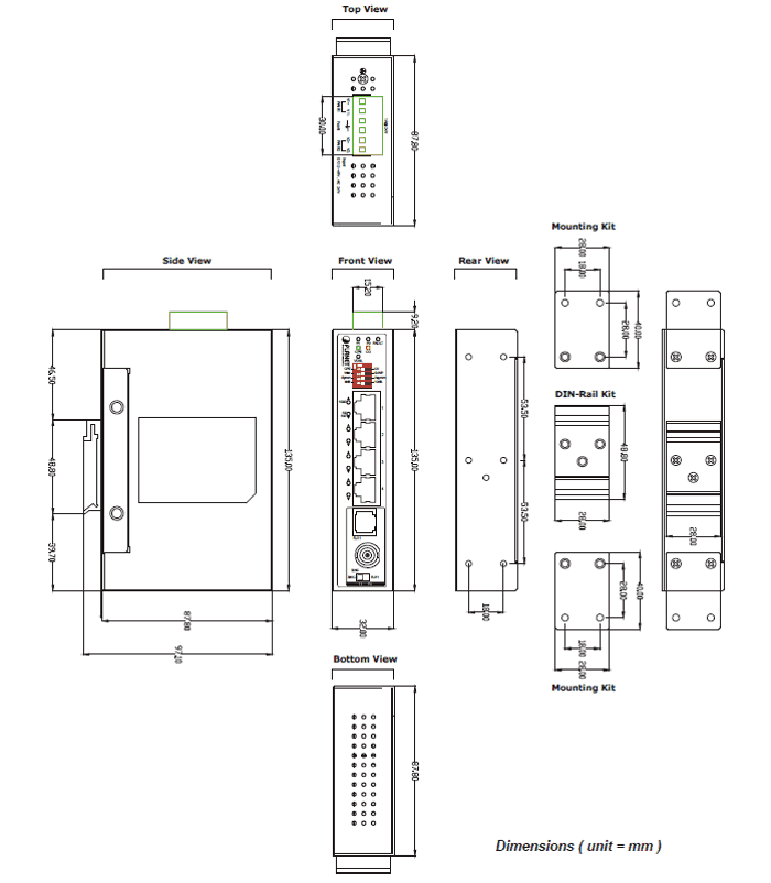 Maßzeichnung 1014234 Industrial VDSL2 Master/Slave Bridge mit 4x Gigabit Ethernet