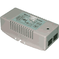 High power PoE Plus Power over Ethernet injector according to IEEE 802.3at standard 70W with 1x 10/100/1000MBit 1000Base-T Gigabit Ethernet port. Input at screw terminal see selection box, output RJ-45 pins 1236 35W 56V 0.625A and pins 4578 35W 56V 0.625A, operating temperature -40°C..+75°C relative humidity 5%..90% non condensing, dimensions 125x72x38mm (LxWxH).