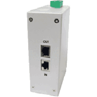 Industrial Gigabit Ethernet ultra high PoE injector according to IEEE 802.3at standard, 70W with 1x 10/100/1000MBit/s 1000Base-T Gigabit Ethernet port. Input 11-60V DC at screw terminal, derating from 40°C (1W/1°C), efficiency 80% min. at full Load, Short Circuit protection, input with fuse protection, input polarity reverse protection, input Over low Voltage protection, Surge protection on data input ports, 35mm DIN rail mountable, operating temperature -40°C..+70°C, Relative humidity 5% .. 90% non condensing, dimensions WxHxD 46x125x102mm