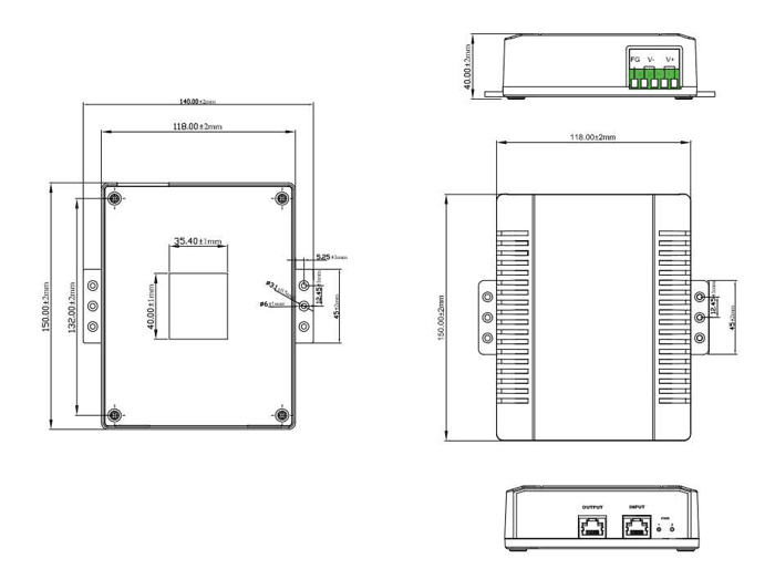 dimensional drawing 11448948 Industrial Gigabit Ethernet PoE injector IEEE 802.3bt 90W