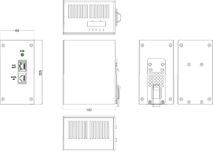 dimensional drawing 11449556 Gigabit Ethernet PoE++ injector 90W 11..60V DC -> IEEE 802.3bt