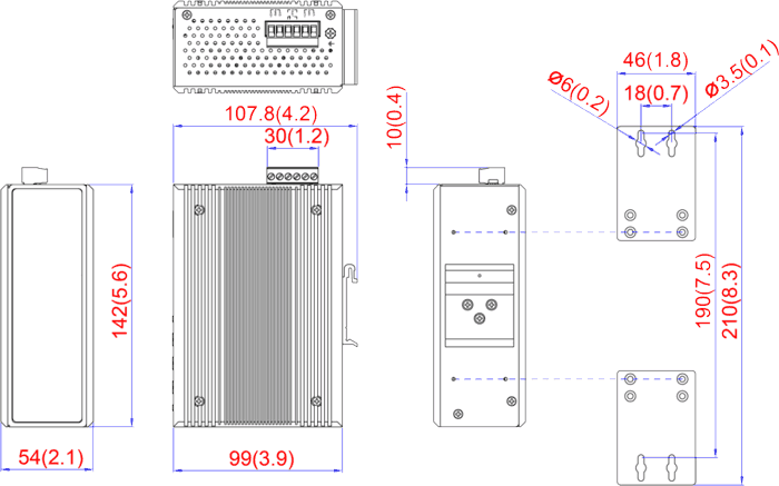 dimensional drawing 12965000 Managed Industrial Ethernet switch 100Base-TX -40..75°C