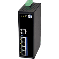 Industrial Gigabit PoE+ Switch (Endspan) für Umgebungen mit 12V und 24V Betriebsspannung.