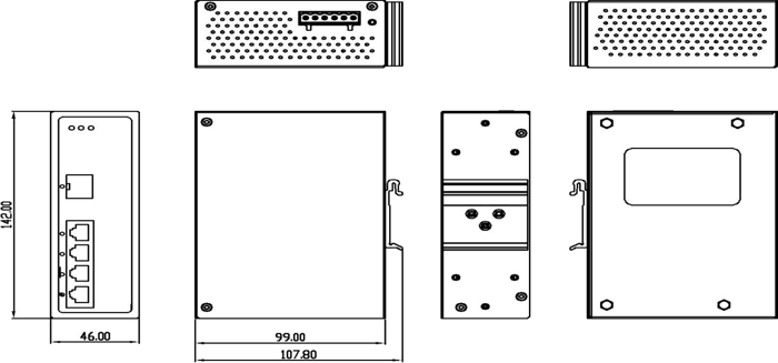 dimensional drawing 12965006 Industrial Gigabit PoE+ switch IN: 12/24V OUT: 4x PoE 30W