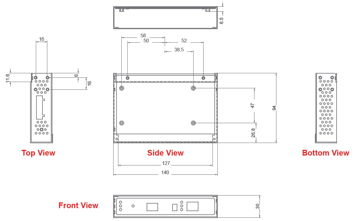 Maßzeichnung 12981000 Industrial Gigabit Ethernet Bridging LWL Konverter SFP