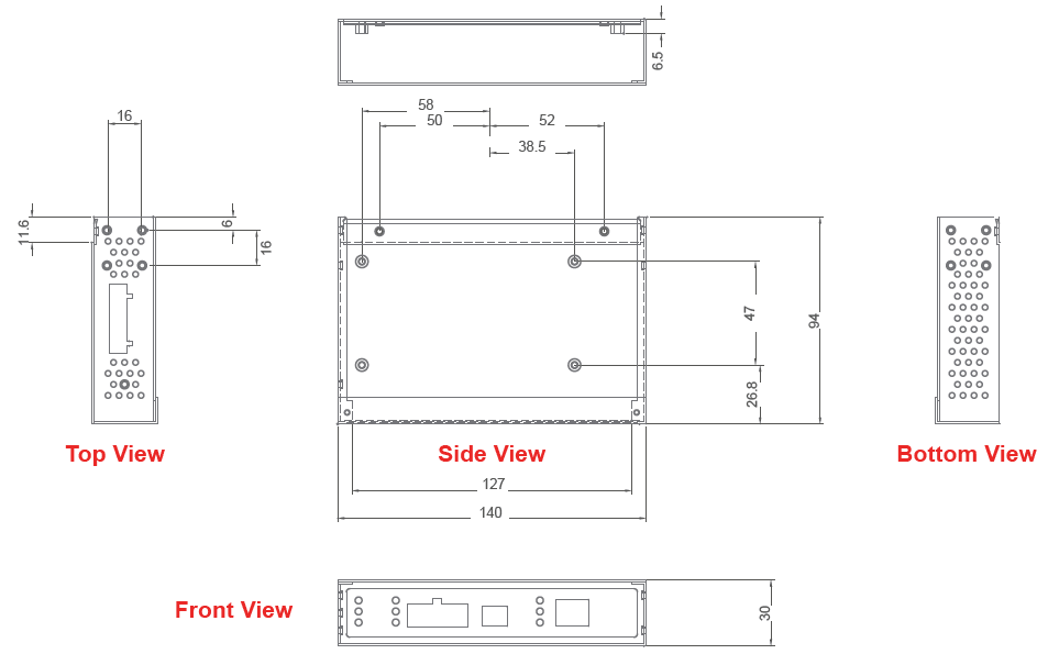 Maßzeichnung 0959172 Industrial Fast Ethernet Medienkonverter