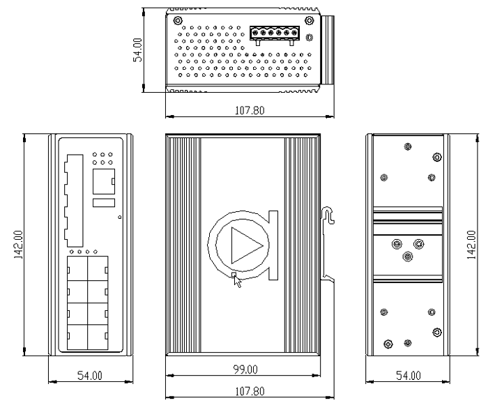 dimensional drawing 12981243 Industrial Gigabit Ethernet switch 8x RJ-45 and 4x SFP managed