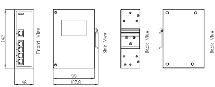 Maßzeichnung 12985004 5 Port Industrie PoE+ Switch IN 24VDC OUT 4x 802.3at 30W