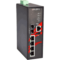 Industrial Ethernet High PoE Switch mit 4x 10/100MBit/s 100Base-TX RJ-45 30W PoE+ PSE Ports IEEE 802.3at/af und 1x LWL Multimode SC, Redundant Ring (RSTP/MSTP, G.8032 ERPS), Management Web, Console, IGMP, QOS, CoS/ToS, VLAN, SNMP, eMail Alarm. Robustes Metallgehäuse Abmessungen BxHxT 54x142x99mm, Eingangsspannung 12V..36V DC redundant, PoE PSE 12V: 25W/Port, 24V: 30W/Port, Verbrauch incl. PoE max. 145W, Betriebstemperatur -40°C .. +75°C, Overload Current Protection, Power Reverse Protection, Zulassungen FCC Class A, CE, RoHS. Antaira LMP-0501-M-24-T-V2.