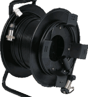 Rugged cable for mobile applications. On one way drum or optional on mobile drum with free accessible cable ends or with patch field on the drum. Non-volatile connector protection element.